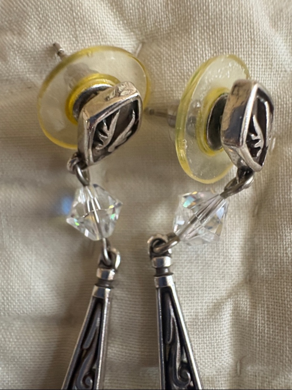 Brighton Vintage-Style Silver Drop Earrings with Crystal Accents - Picture 3 of 4